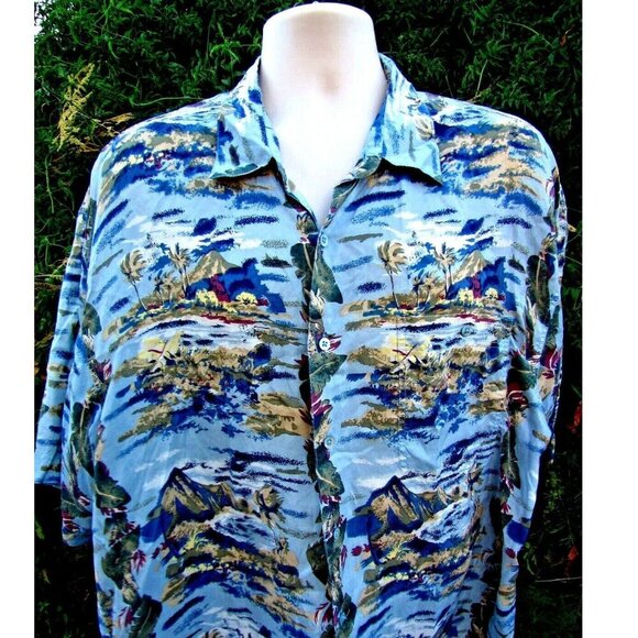 Hilo Hattie Hawaiian Camp Shirt Diamond Head Volcano Aloha Friday 100% Silk XL - Picture 1 of 11